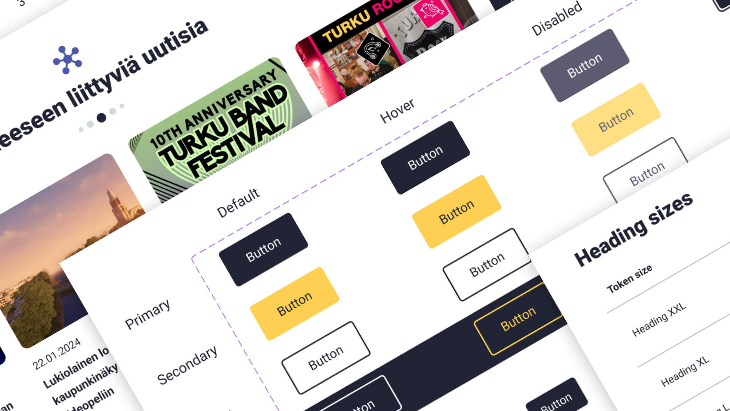 kuva Design Systemsin elementtejä Turku.fi -sivustoon liittyen.